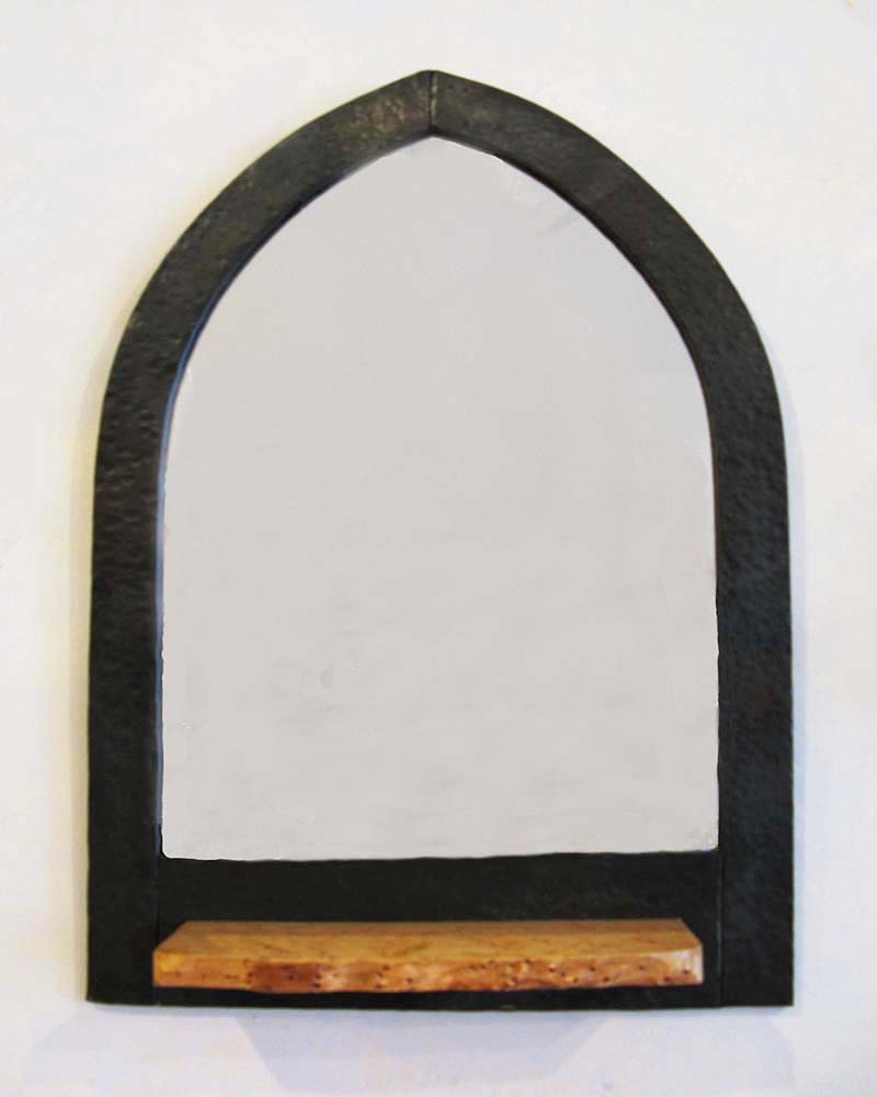 Arched Mirror, Forged Steel with Wood Shelf